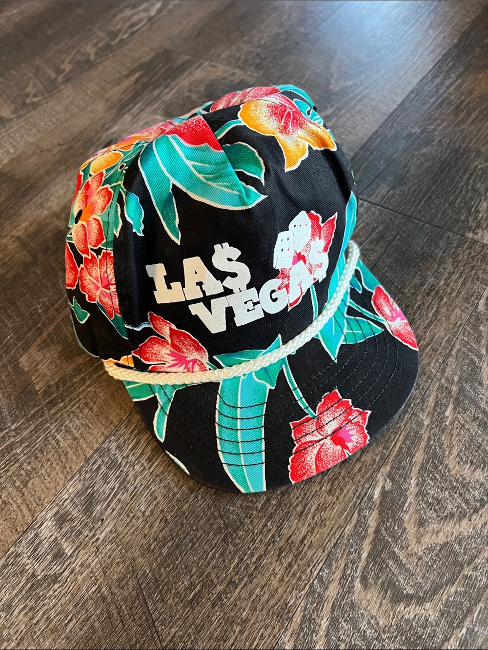 Las Vegas Floral Snapback Hat - Black with Teal & Pink Flowers
